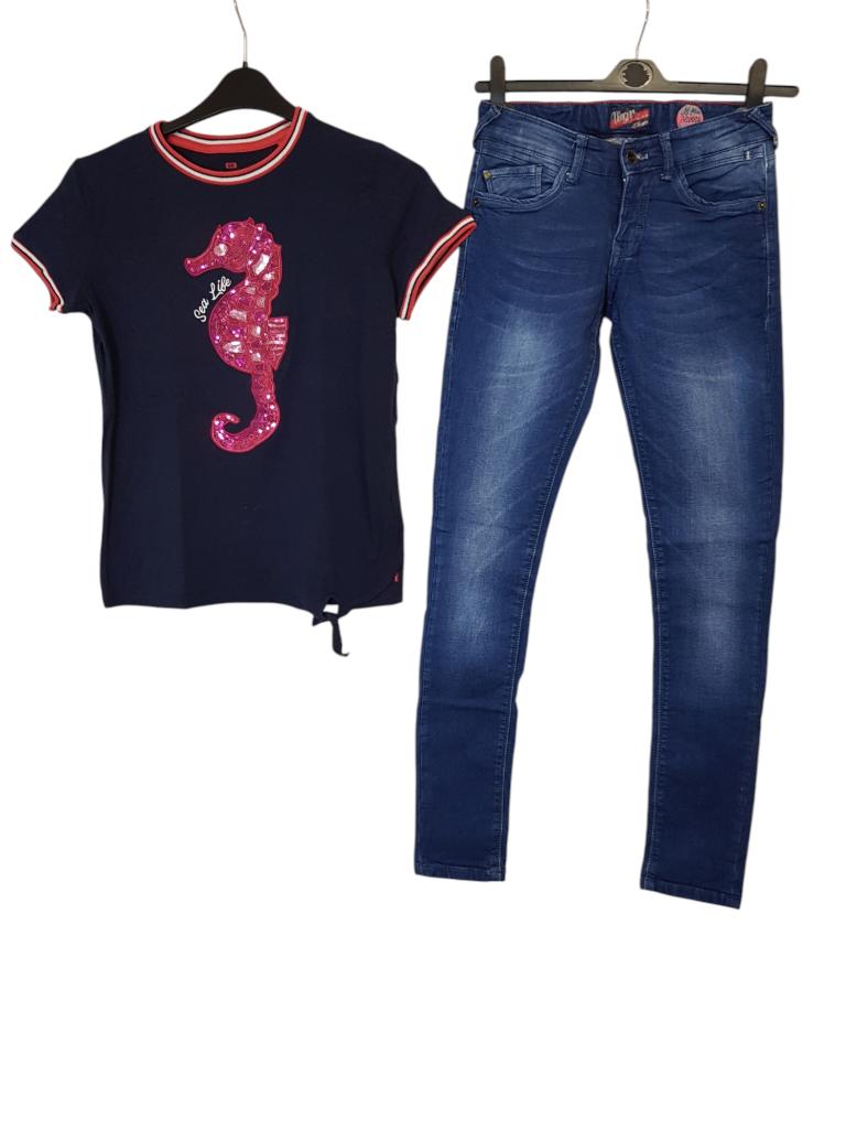 Gaaf blauw WE zeepaardjes knoopshirt maat 170-176., Kinderen en Baby's, Kinderkleding | Maat 170, Zo goed als nieuw, Meisje, Shirt of Longsleeve