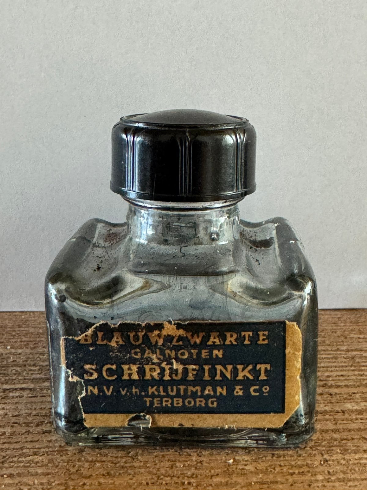 Antiek Klutman Terborg blauwzwarte galnoten schrijfinkt, Ophalen of Verzenden