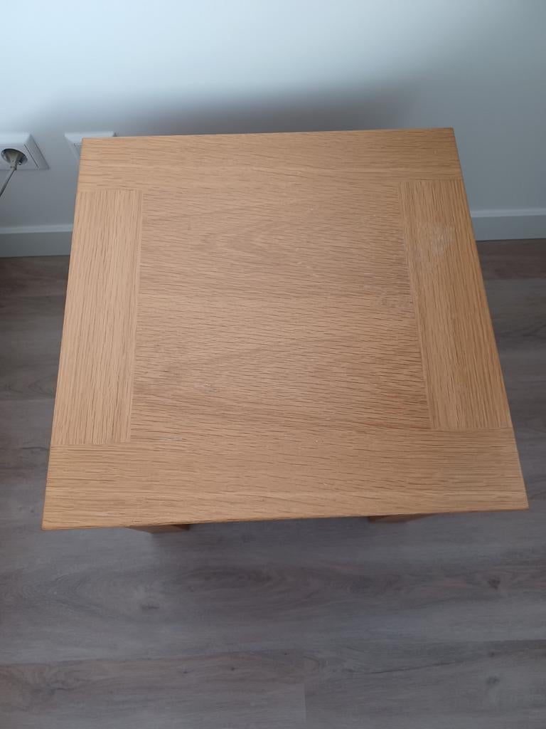 3 blank eiken bijzettafeltjes - 50x50x45 cm, Huis en Inrichting, Tafels | Bijzettafels, Minder dan 55 cm, Gebruikt, Vierkant, Hout