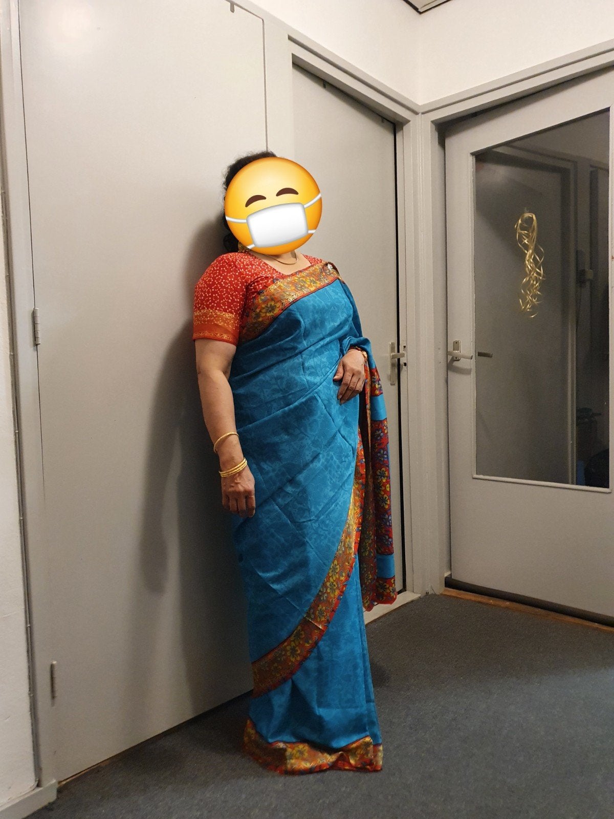 Prachtige Indiase Saree - Blauw met Rood Patroon, Kleding | Dames, Gelegenheidskleding, Overige typen, Blauw, Maat 46/48 (XL) of groter