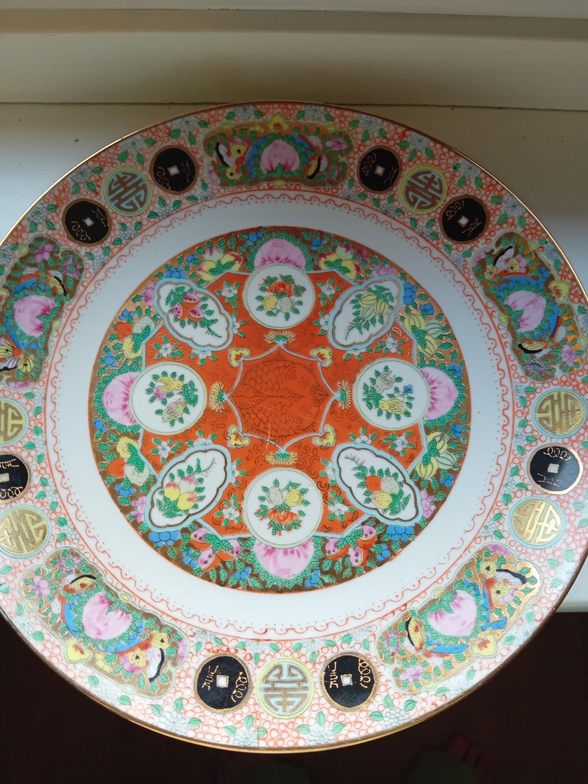 Antiek Chinees decoratief bord, handgeschilderd, Antiek en Kunst, Ophalen of Verzenden