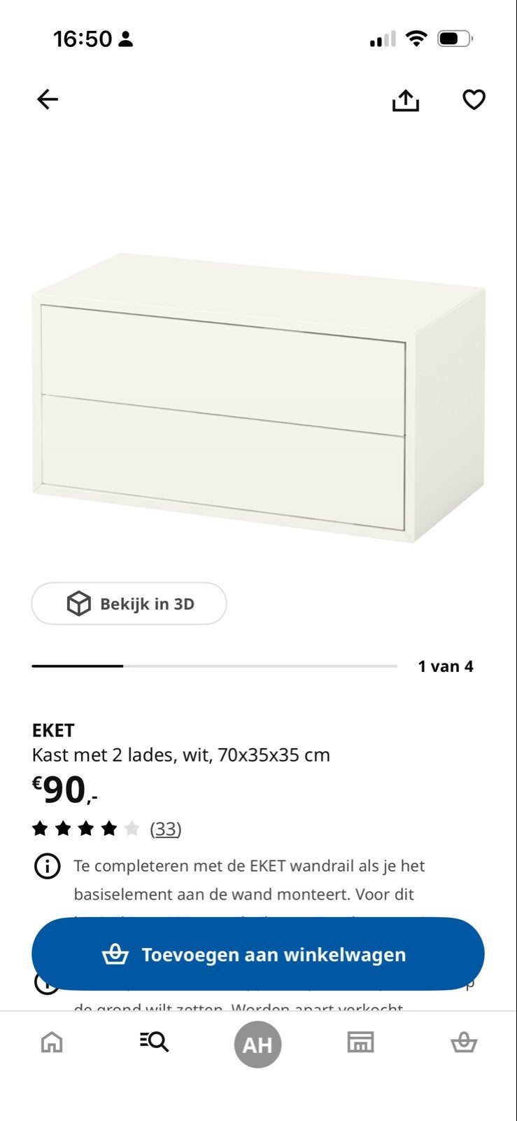 IKEA EKET Kast met 2 laden, wit, 70x35x35 cm, Huis en Inrichting, Kasten | Ladekasten, Ophalen, Gebruikt, 1 of 2 laden, 50 tot 100 cm