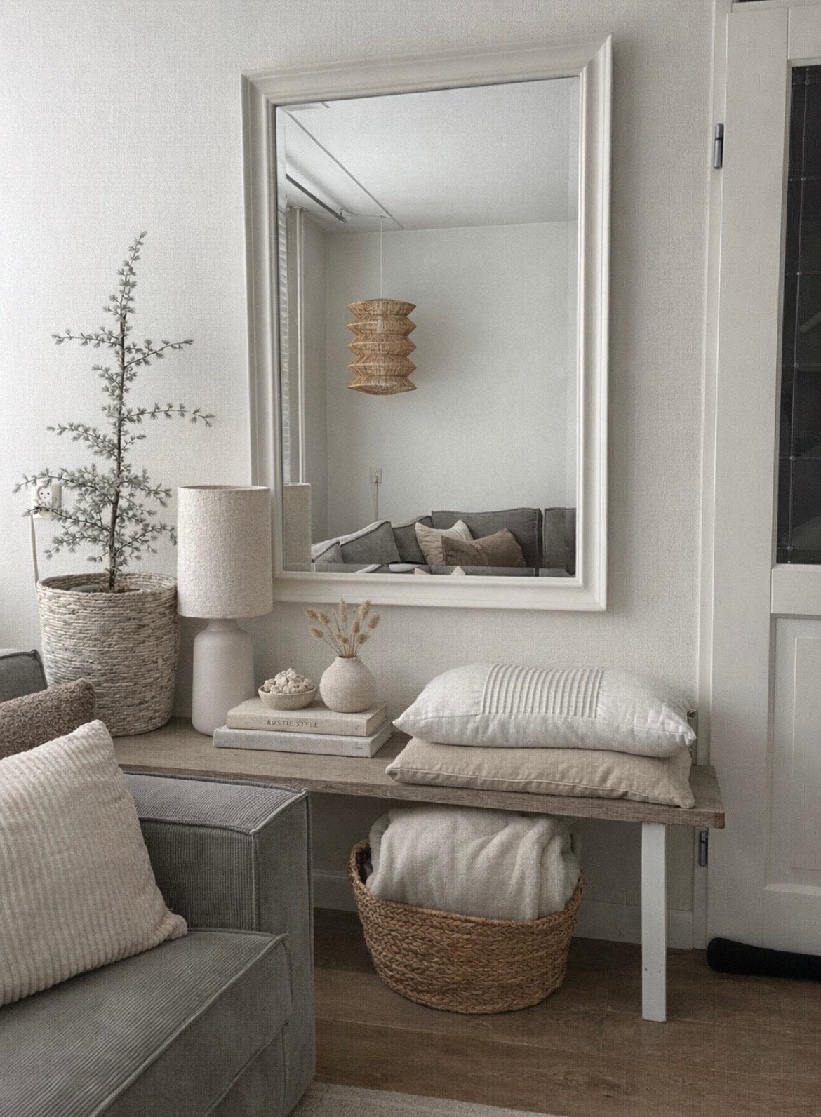Rieten hanglamp - bohemian style, Ophalen of Verzenden, Gebruikt, Natuurlijk materiaal