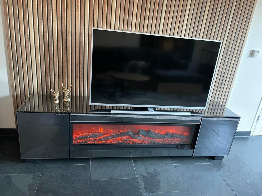 Tv meubel spiegel met elektrische haard Eric Kuster Style, Huis en Inrichting, Haarden, Ophalen, Zo goed als nieuw, Vrijstaande haard