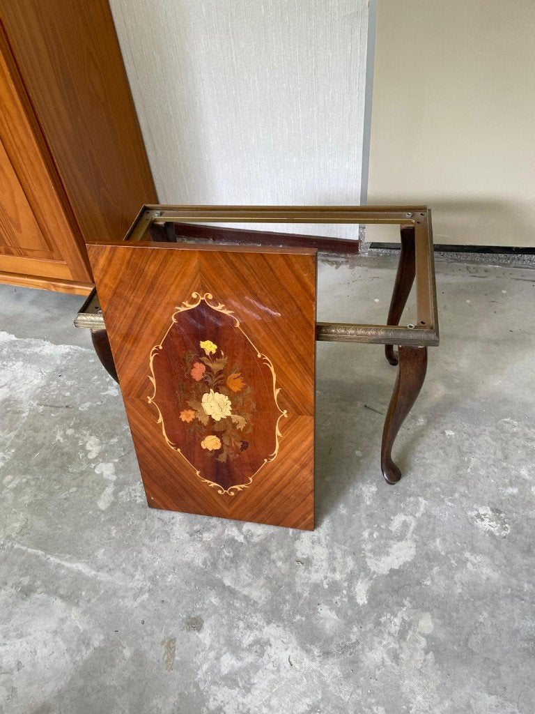 Klassieke bijzettafel met marqueterie - Louis XV/Sorrento, Ophalen, Minder dan 55 cm, Gebruikt, Louis XV, Sorrento, Klassiek, Rococo