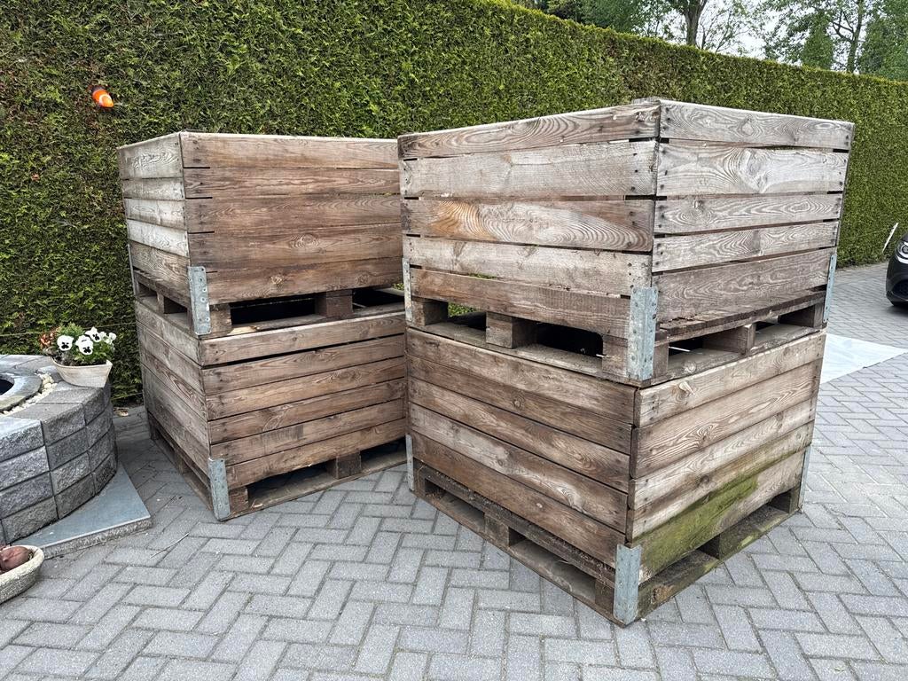 4 zo goed als nieuwe fruitkisten - 115x115x75 cm, Tuin en Terras, Bloembakken en Plantenbakken, Ophalen, Zo goed als nieuw, Vierkant