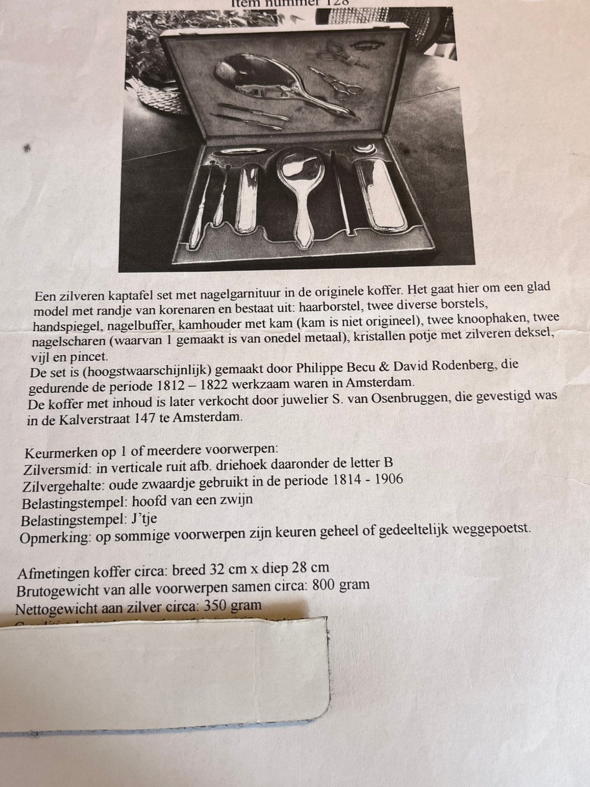 Zilveren kaptafel  set in koffer uit 1800, Ophalen of Verzenden