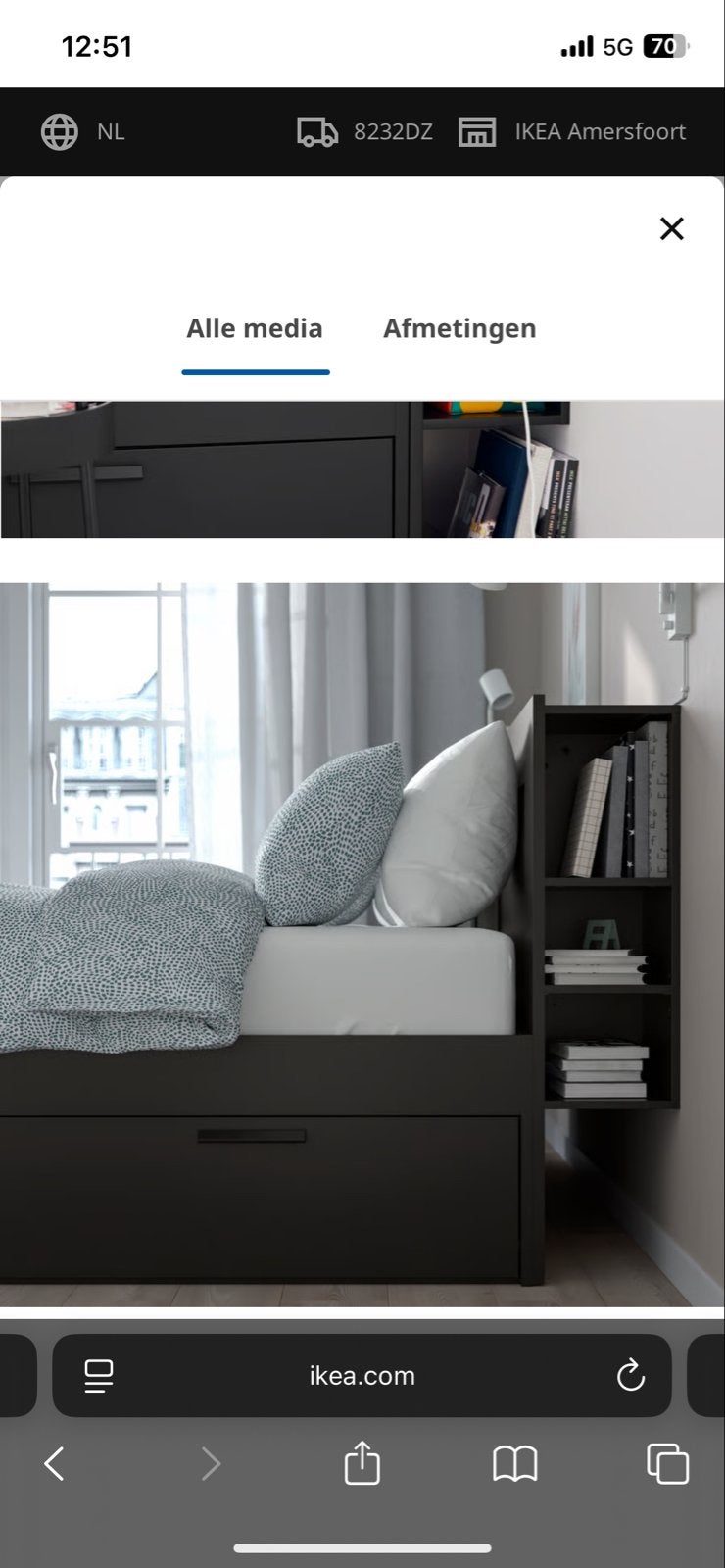 IKEA BRIMNES Bedframe met opberger en bedbodem, zwart, 160x2, Huis en Inrichting, Ophalen, Zwart, Tweepersoons, Zo goed als nieuw