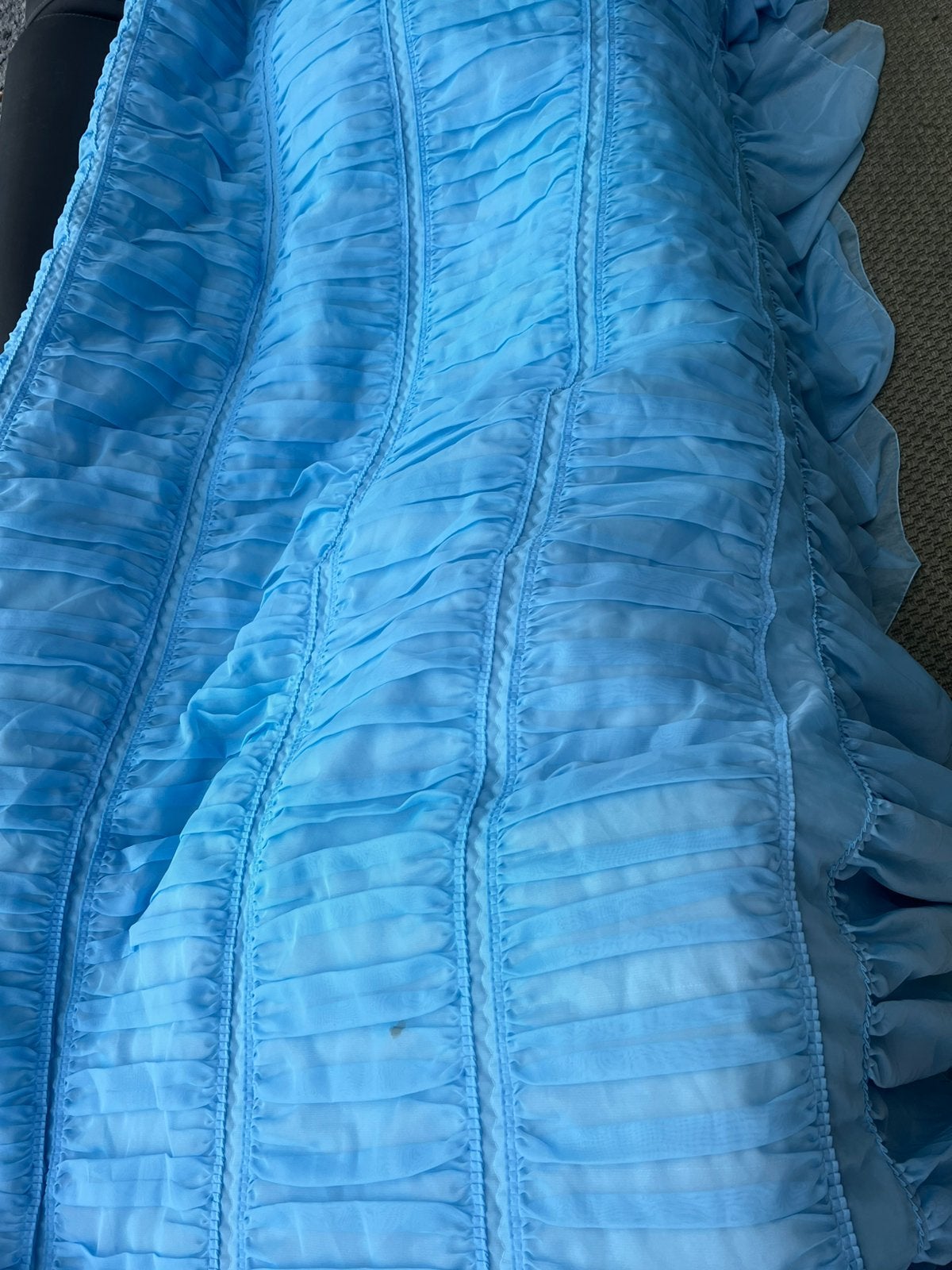 Vintage 60s slaapkamertextiel lichtblauwe vitrage/bedsprei, Vitrage, Met haken, Gebruikt, Overige merken