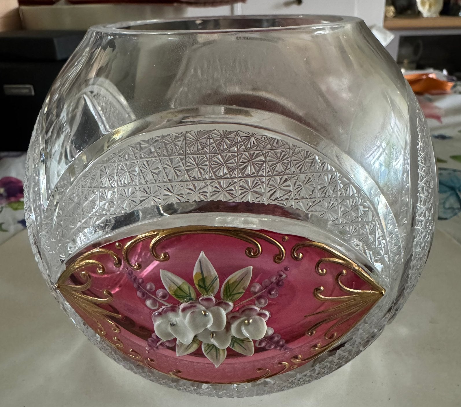 Boheemse glazen vaas, 14 cm, Ophalen of Verzenden, Roze, Inclusief decoratie