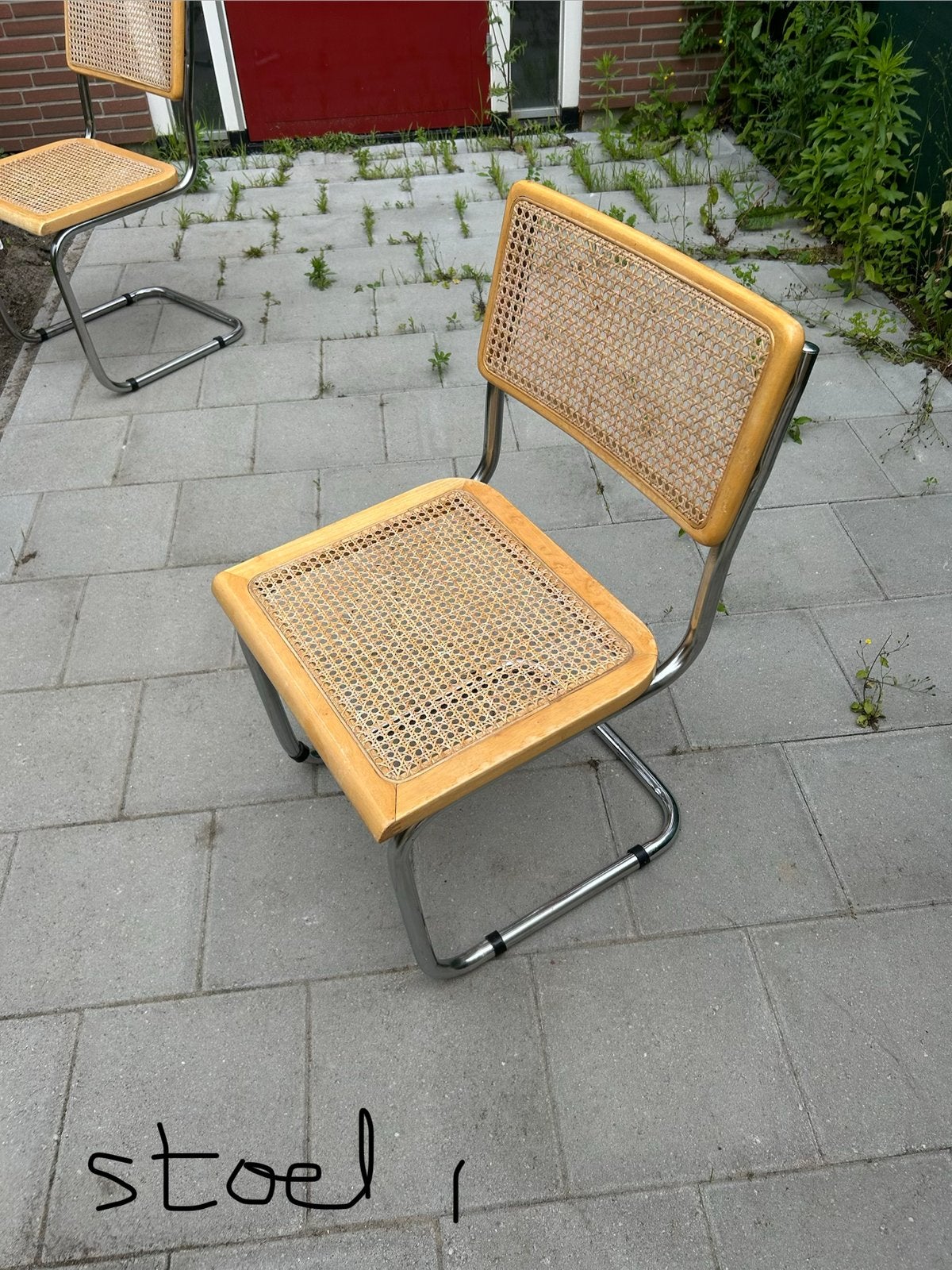 Twee webbing thonet marcel breuer stoelen, Huis en Inrichting, Ophalen, Zo goed als nieuw, Bruin, Twee