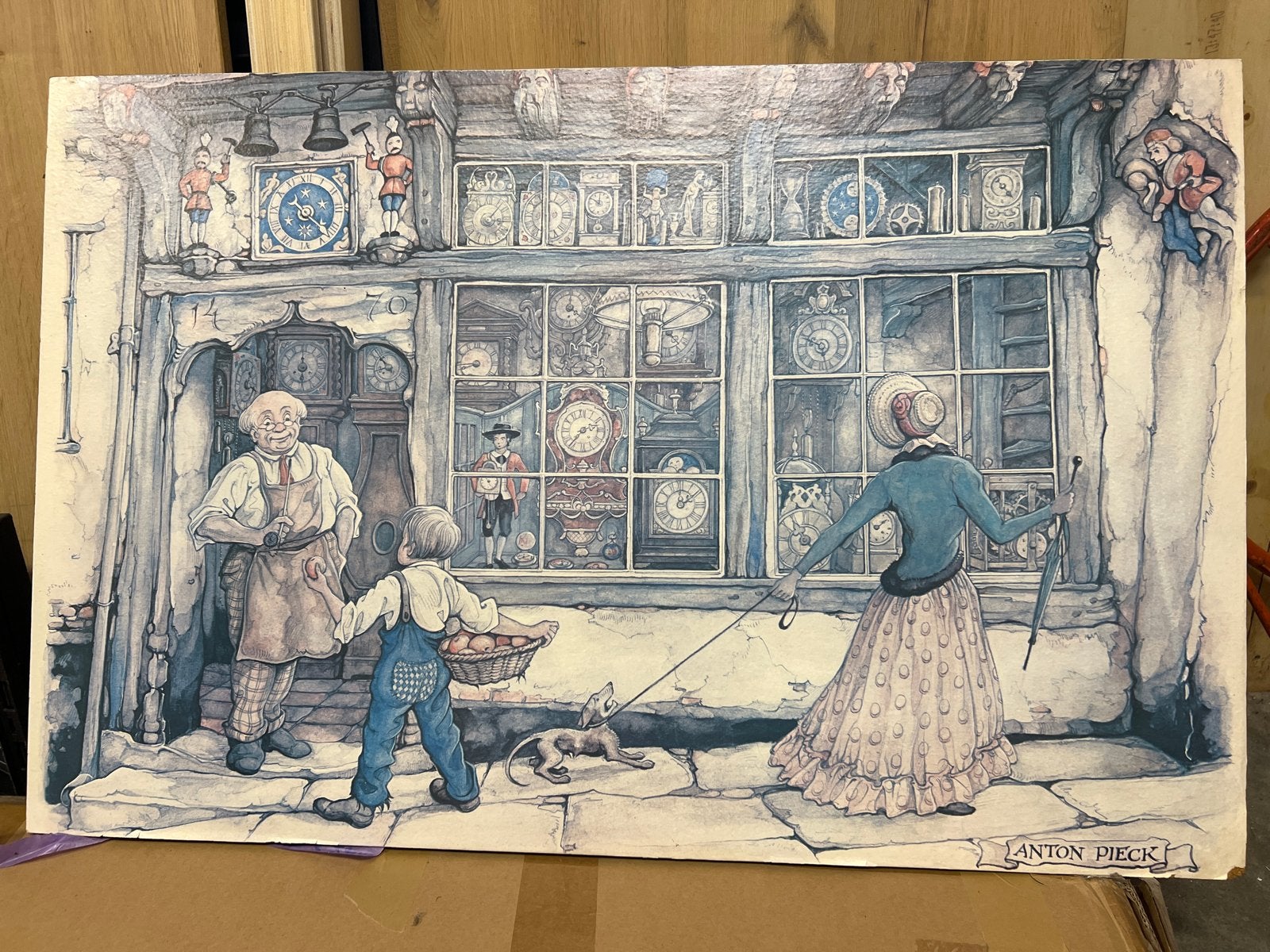 Anton Pieck poster - De Klokkenmaker - 58 x 89 cm, Ophalen, 50 – 75, Gebruikt, Oorspronkelijke maker