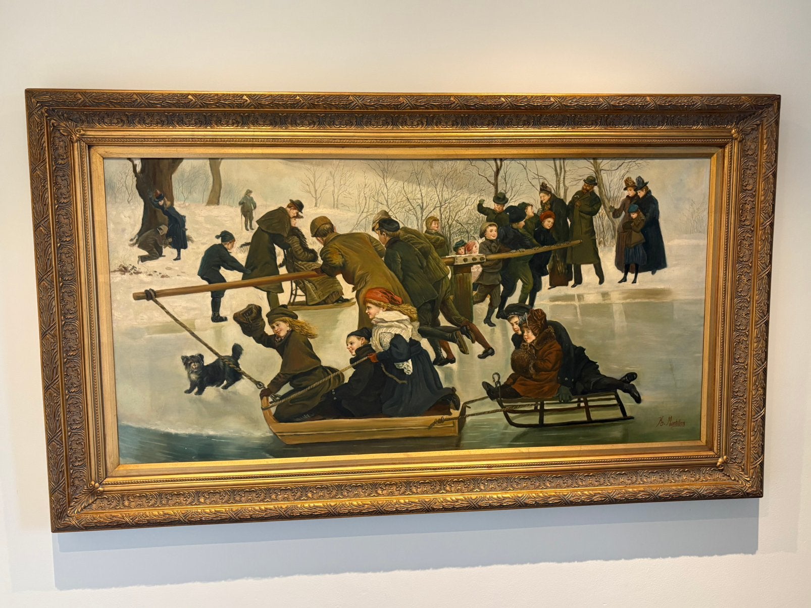 Spelen in de winter- olieverf, Antiek en Kunst, Ophalen, Doek, Oud hollands, Olieverf