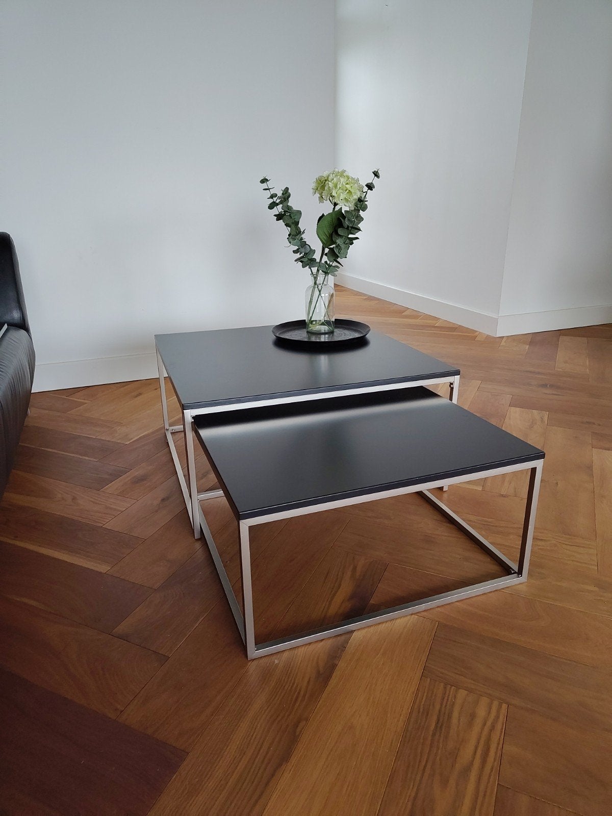 Twee zwarte, moderne salontafels, Ophalen, 50 tot 100 cm, Vierkant, 50 tot 100 cm