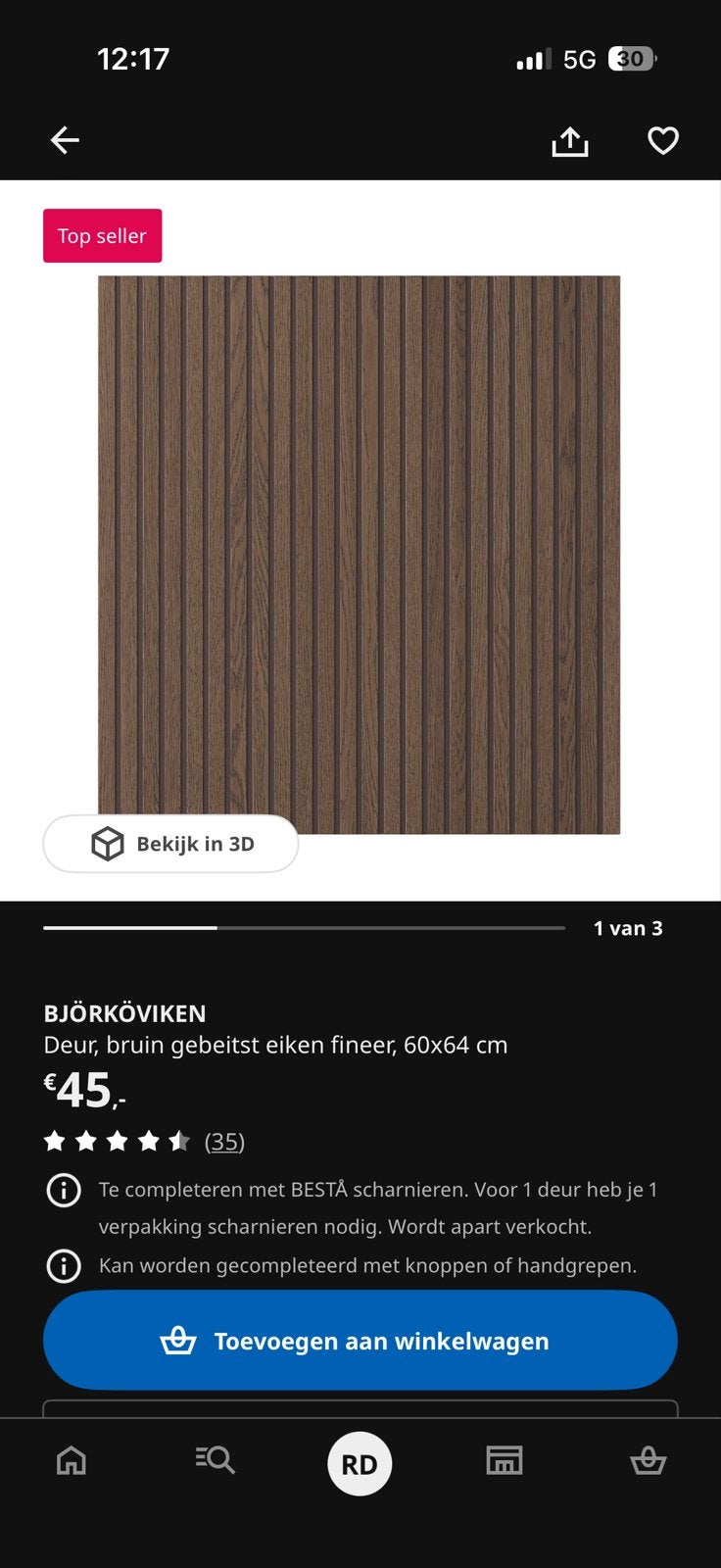 3x IKEA BJÖRKÖVIKEN Deur, bruin gebeitst eiken, Ophalen, Zo goed als nieuw