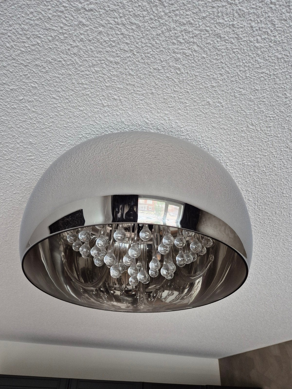 Moderne plafondlamp met kristallen druppels, Huis en Inrichting, Ophalen, Zilver, Modern, Zo goed als nieuw