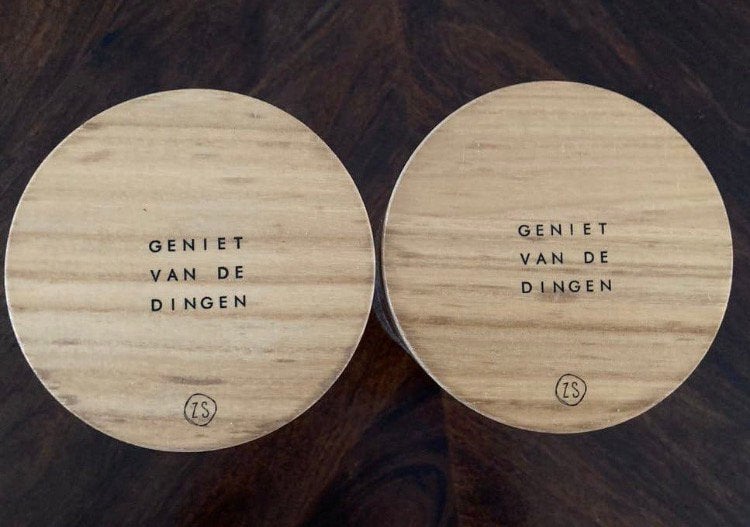 2 voorraadpotten Zusss glas met hout ‘geniet van de dingen’, Ophalen