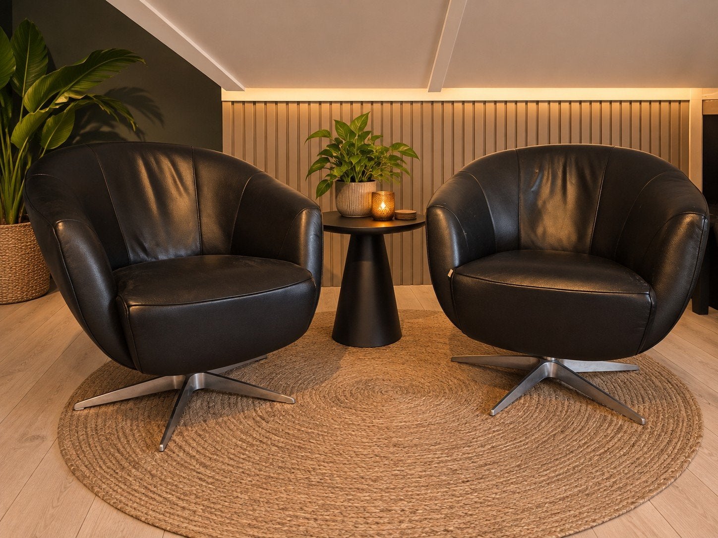 Leren fauteuil, nog 1 te koop!- Zwart, draaibaar, Gebruikt, 75 tot 100 cm, 75 tot 100 cm, Leer