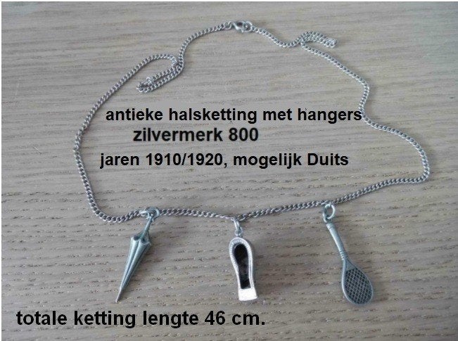 antieke zilveren halsketting met 3 bedels (Duits), Ophalen of Verzenden, Zilver, Ketting