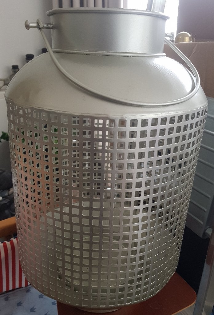 Nieuw windlicht, 45 cm - 30 cm. Chroom kleurig. Met glasvaas, Ophalen, Windlicht, Nieuw, Metaal