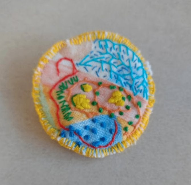 Broche rond textiel geel kleurrijk, Overige materialen, 4 tot 7 cm, Overige kleuren, Nieuw