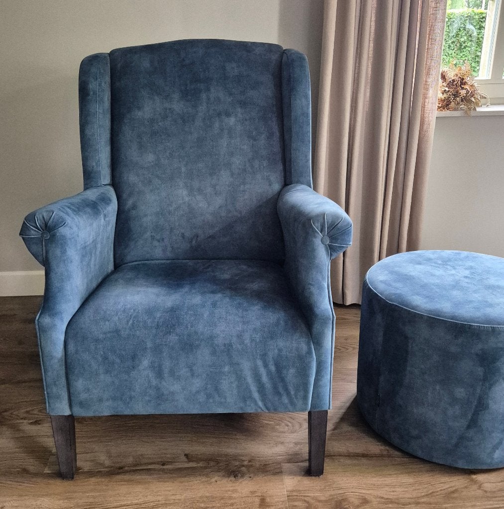 Olav  Fauteuil met bijpassende hocker, Ophalen, 75 tot 100 cm, 75 tot 100 cm, Stof