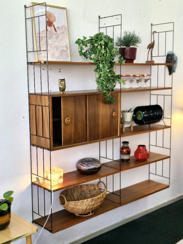 Vintage wandkast / boekenkast wandsysteem teak jaren 70, Huis en Inrichting, Kasten | Wandmeubels, Ophalen, Gebruikt, ., Minder dan 100 cm