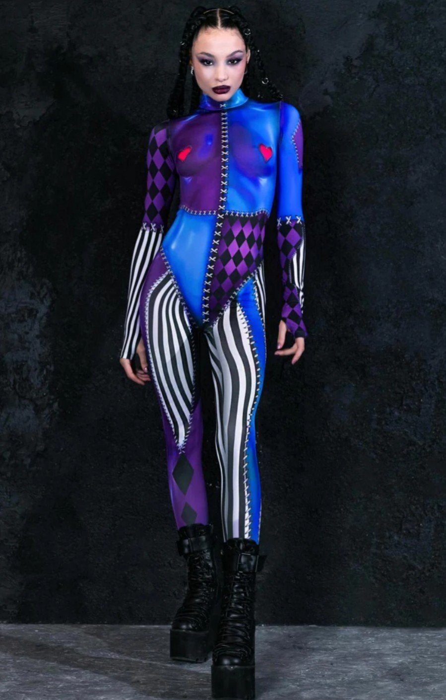 Full bodysuit / catsuit - Devil Walking - Harlequin Costume, Devil Walking, Ophalen of Verzenden, Zo goed als nieuw, Maat 38/40 (M)