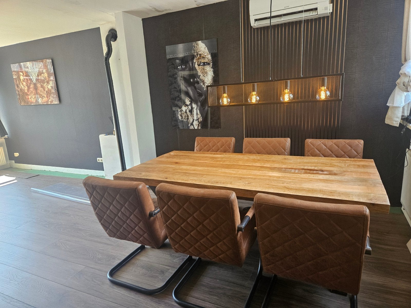 Mango houten eettafel met 6 stoelen, Huis en Inrichting, Tafels | Eettafels, 50 tot 100 cm, Zo goed als nieuw, Vijf personen of meer