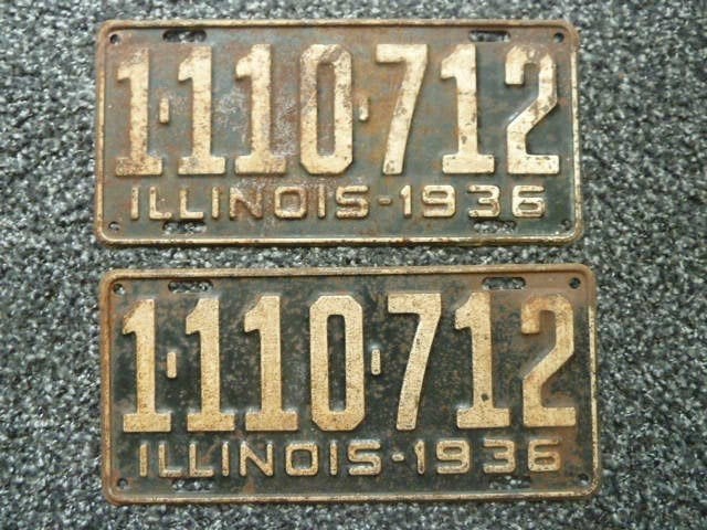 Paar USA License plate / kentekenplaten Illinois 1936 USA, Verzenden, Gebruikt, Auto's