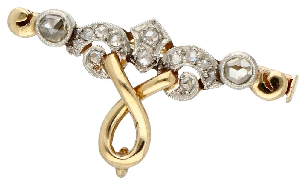 Antiek diamant broche tevens hanger 14K goud mooie design, Ophalen, Goud, Broche, Met edelsteen