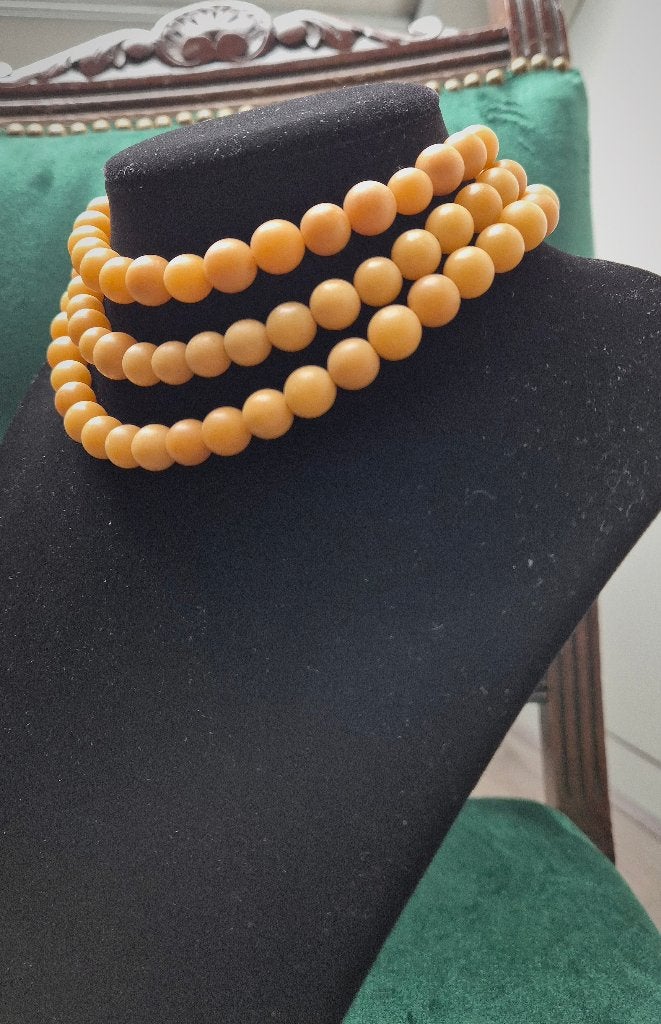 Lange Vintage Calciet Edelsteen Ketting (119 cm), Sieraden, Tassen en Uiterlijk, Ophalen of Verzenden, Zo goed als nieuw, Beige