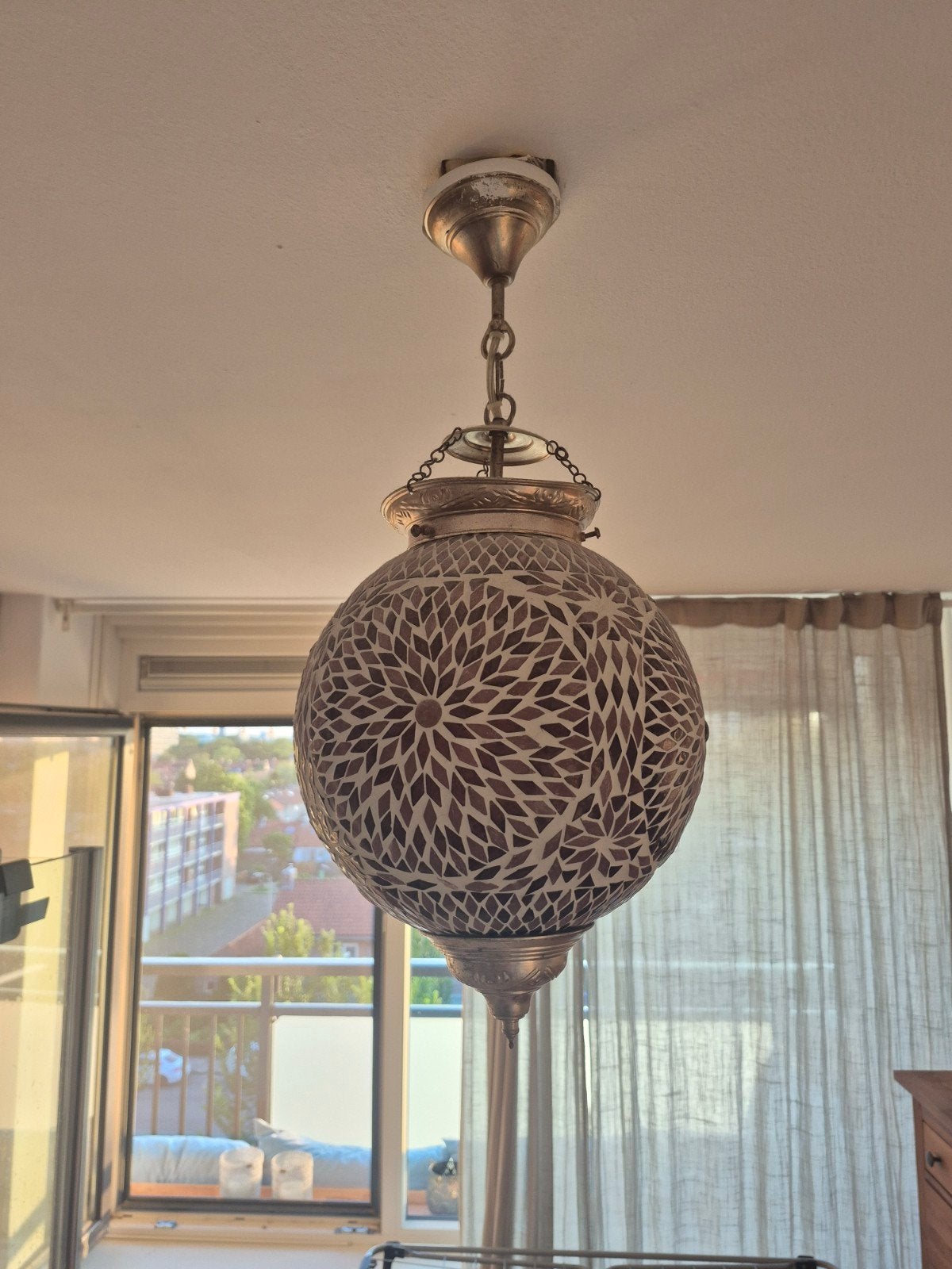 Oosterse mozaïk hanglamp, Ophalen of Verzenden, Gebruikt, Glas, Oosterse hanglamp