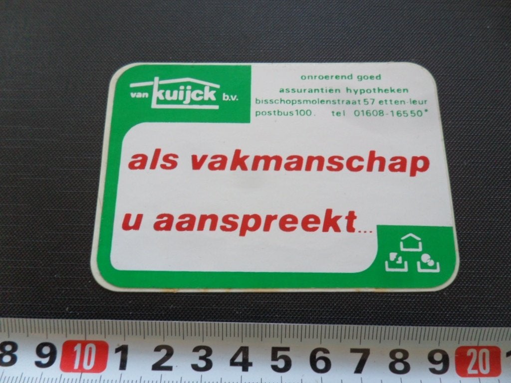 sticker etten-leur van kuijck bv onroerend goed hypotheken, Ophalen of Verzenden, Zo goed als nieuw