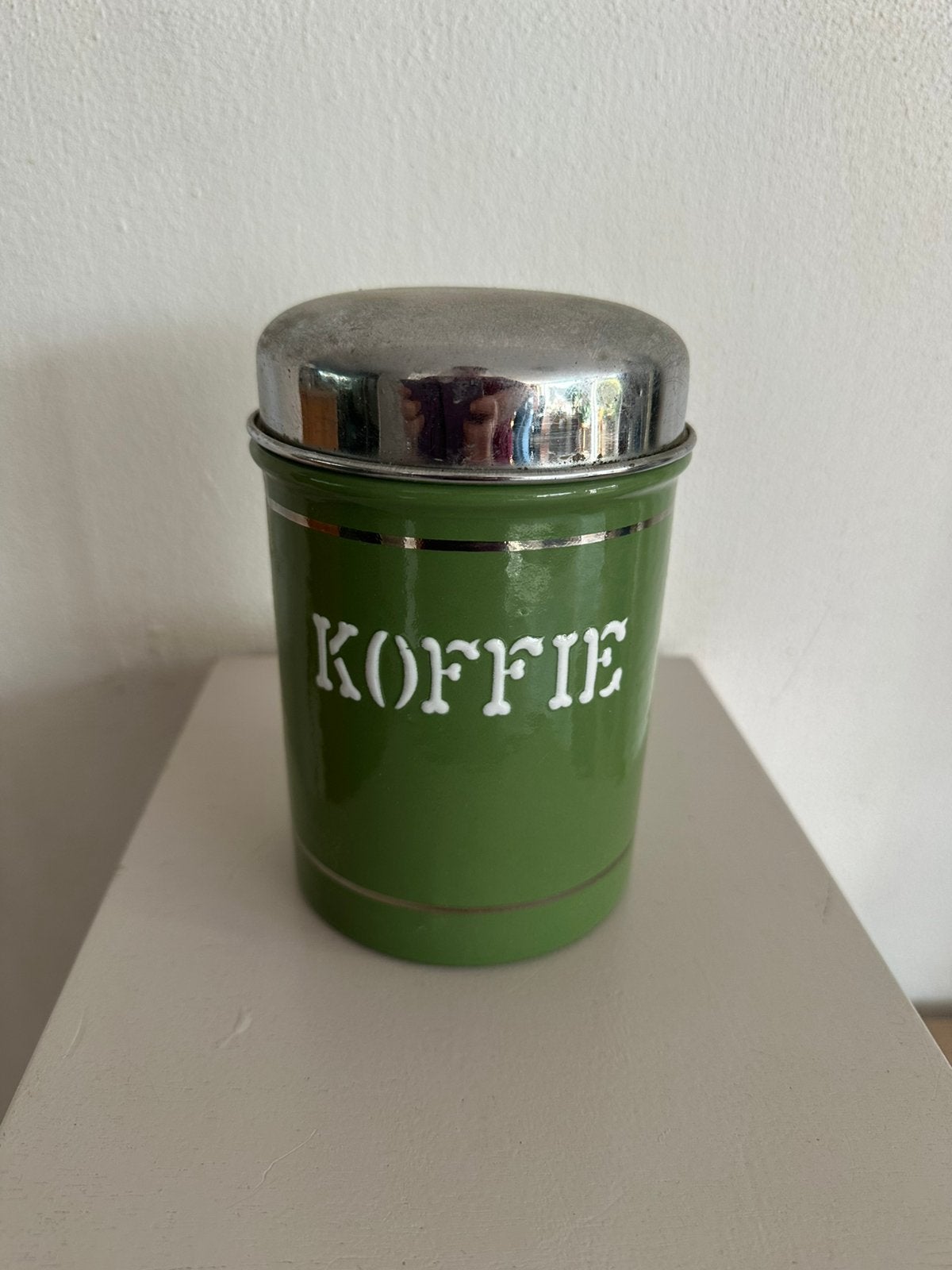 Koffie bus zilvere bies, groen emaille, Ophalen of Verzenden