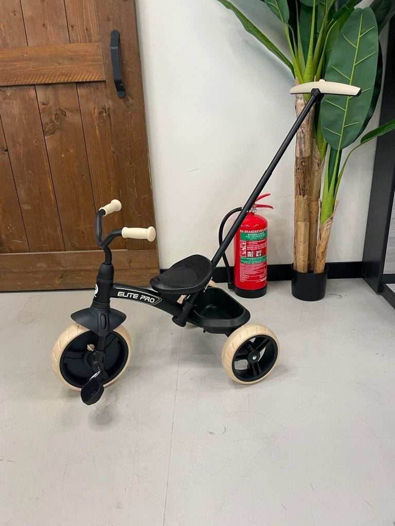 QPlay Elite Pro Luxe Driewieler met duwstang - Zwart