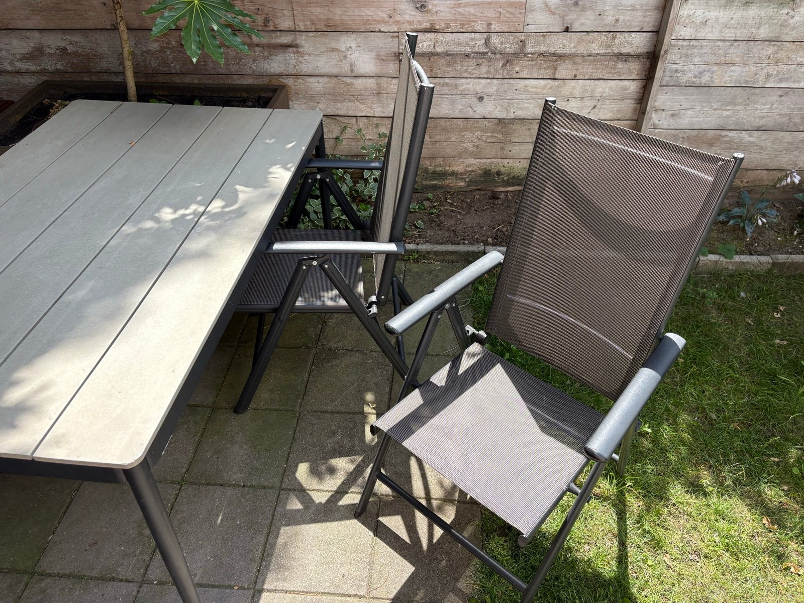 Tuinset: Tafel met 4 inklapbare stoelen, Ophalen, Gebruikt, Eettafel, 6 zitplaatsen