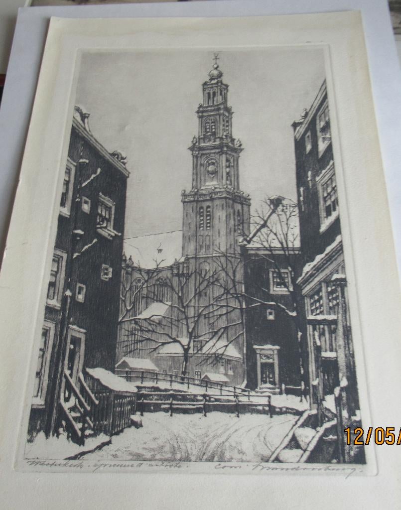 Amsterdam, Ets, Ophalen of Verzenden, 36 cm, 25 cm
