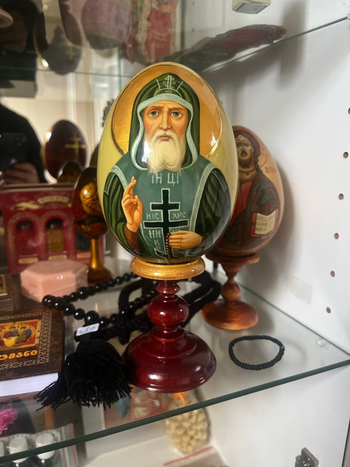 Handgeschilderde Orthodox Ikoon Ei heilige Serafim Virinskiy, Antiek en Kunst, Ophalen of Verzenden