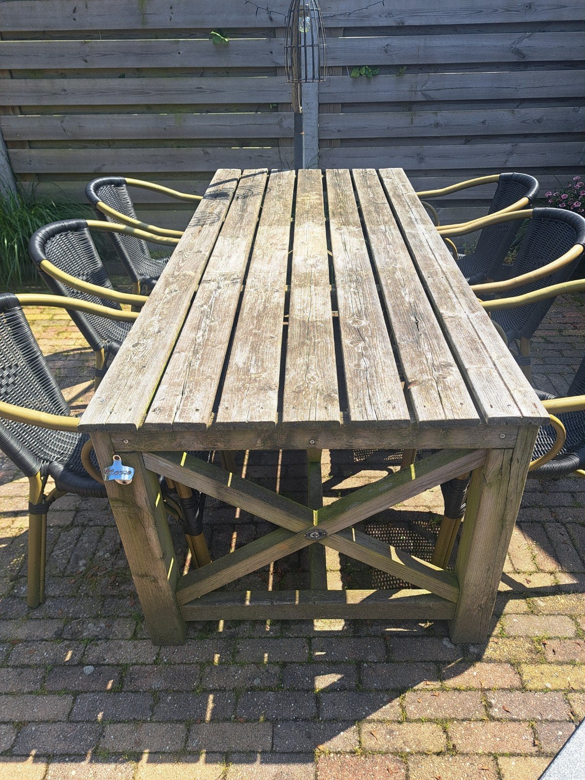 Mooie picknicktafel en 2 banken, Tuin en Terras, Ophalen of Verzenden, Gebruikt, Hout