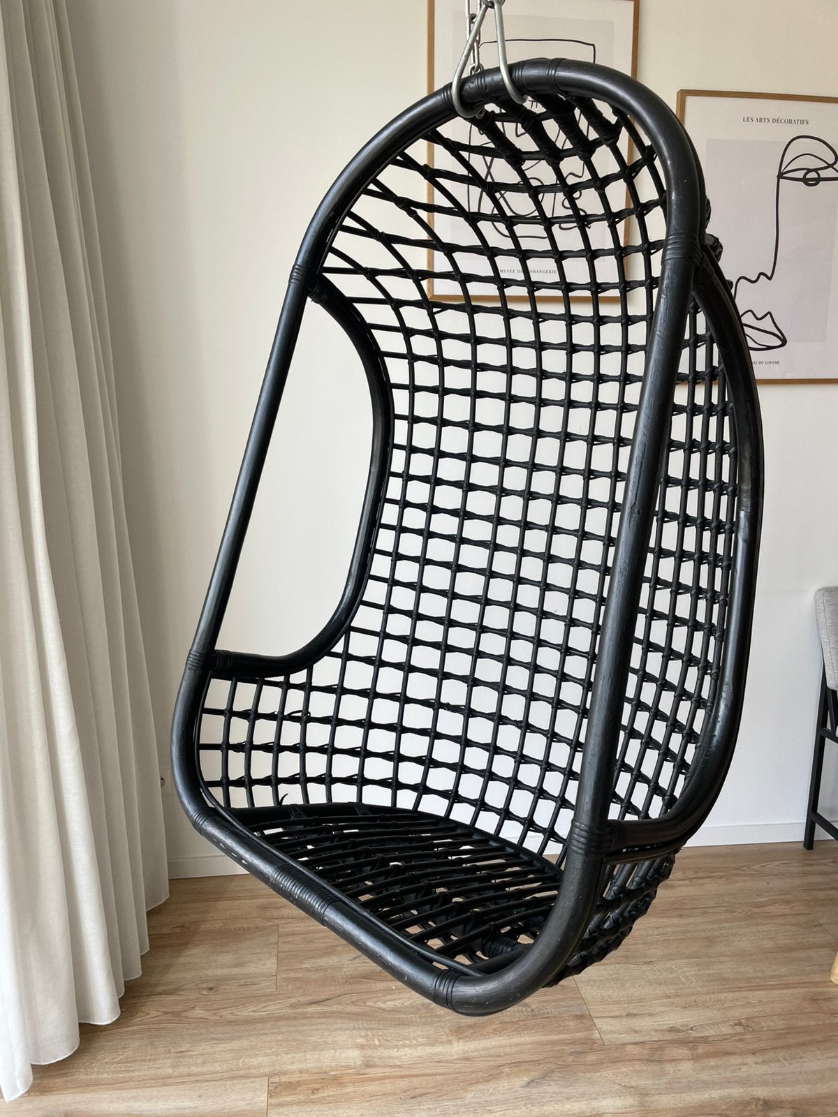 HK living zwarte rotan hangstoel (Egg chair), Ophalen, Zo goed als nieuw, Zwart, Eén