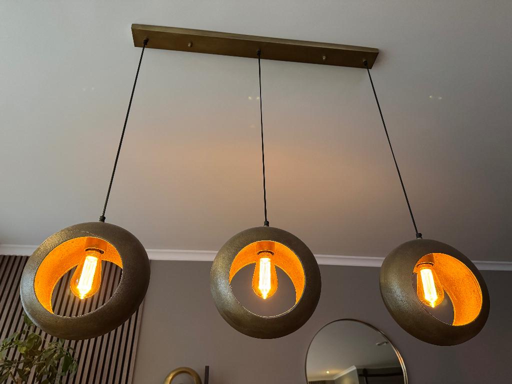 Hanglampen brons, Ophalen of Verzenden, Zo goed als nieuw, Glas, 75 cm of meer