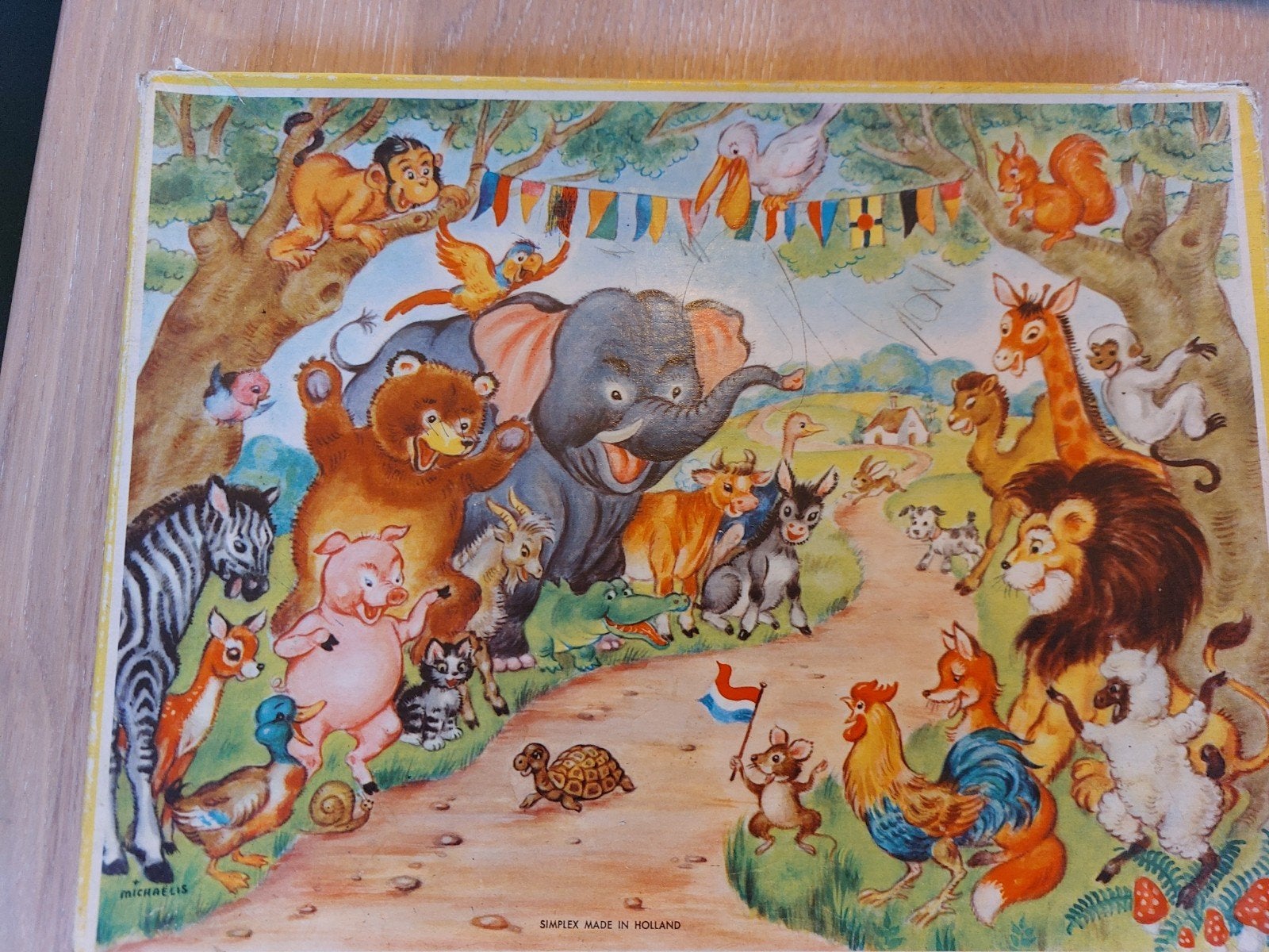 Vintage Simplex Dieren Puzzel 6-8 jaar hout, Ophalen of Verzenden, Meer dan 50 stukjes, Gebruikt, 6 jaar of ouder
