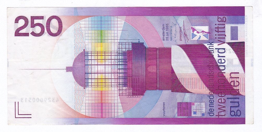 250 gulden 1985 Vuurtoren voor 99 euro, Ophalen of Verzenden, 250 gulden, Los biljet