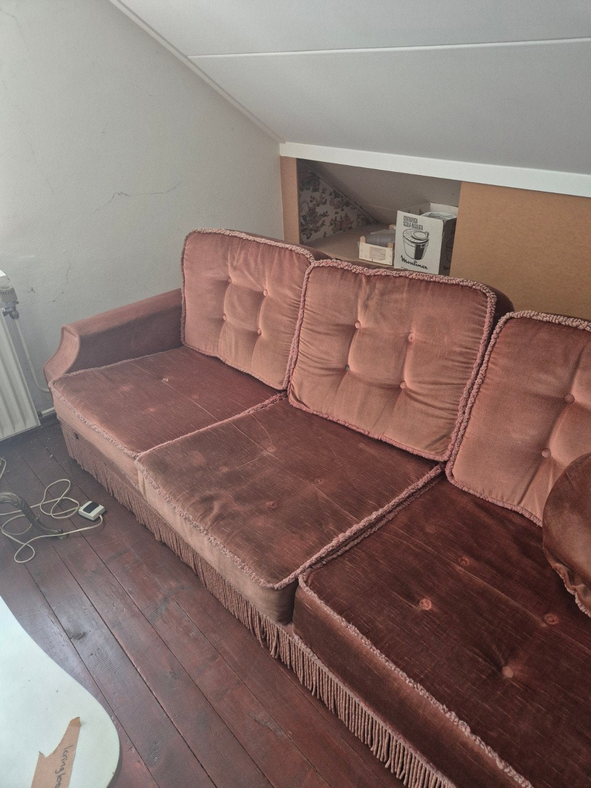 Vintage oude roze bank 3-zits, Ophalen, Gebruikt, Tweepersoons, 75 tot 100 cm
