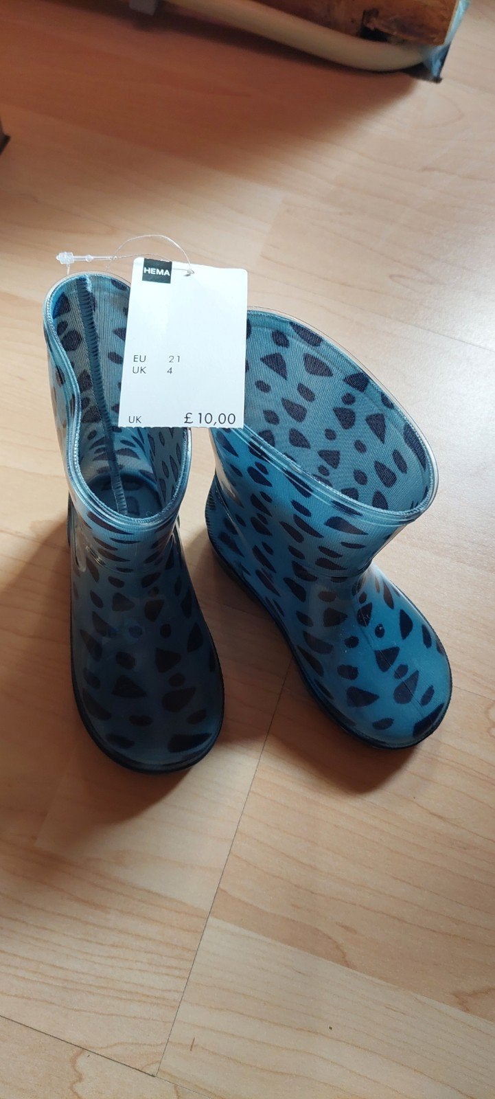 Hema kinderregenlaarzen maat 21 - Blauw met print, Jongen of Meisje, Nieuw, Ophalen of Verzenden, Laarzen