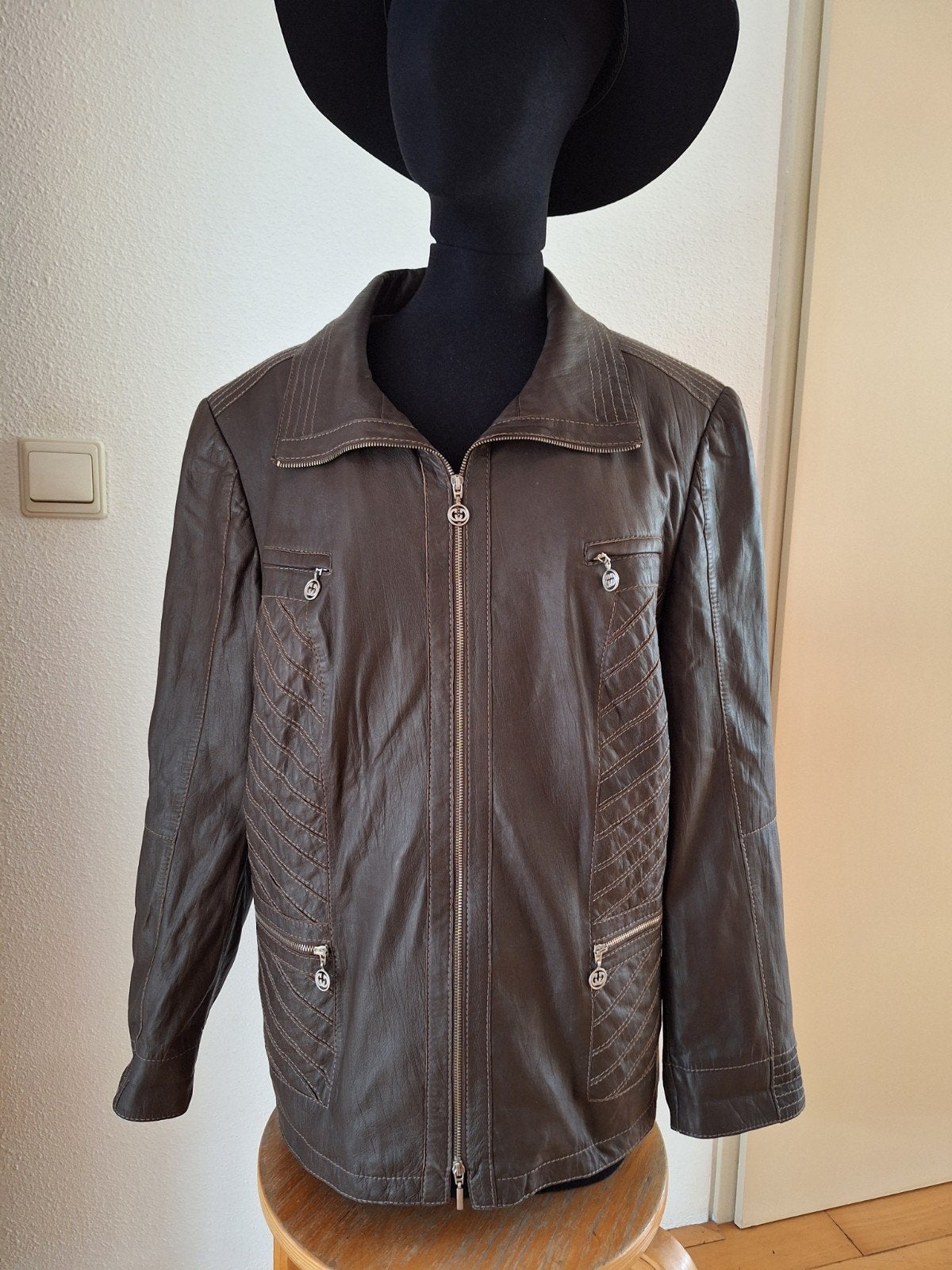Gerry Weber Bruine leren jas, Bruin, Maat 46/48 (XL) of groter, Ophalen of Verzenden, Zo goed als nieuw