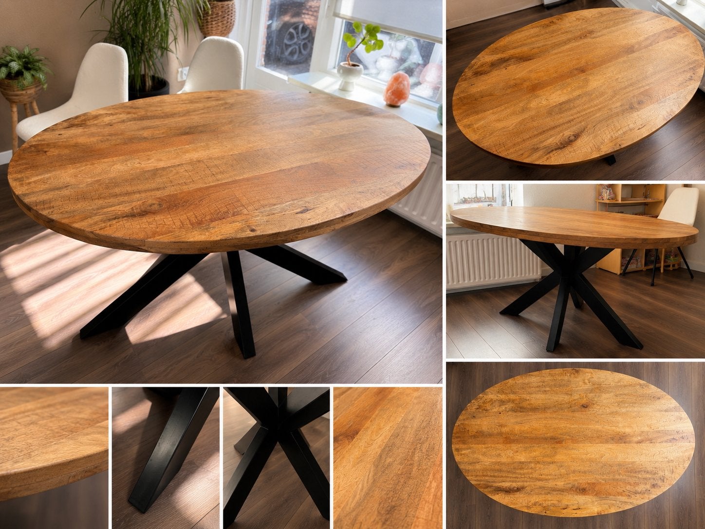 Ronde eettafel mangohout, Huis en Inrichting, Tafels | Eettafels, Ophalen, Eikenhout, 50 tot 100 cm, Zo goed als nieuw