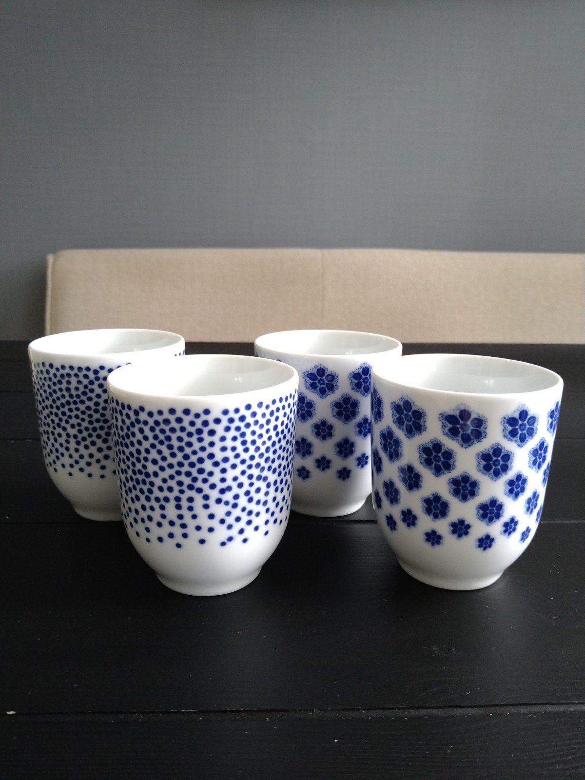 Vier mokjes Ikea blauw wit, Ophalen, IKEA, Zo goed als nieuw, Overige stijlen