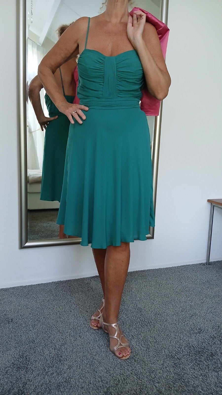 Elegante turquoise /groenejurk met spaghettibandjes, Maat 42/44 (L), Ophalen of Verzenden, Zo goed als nieuw, Steps